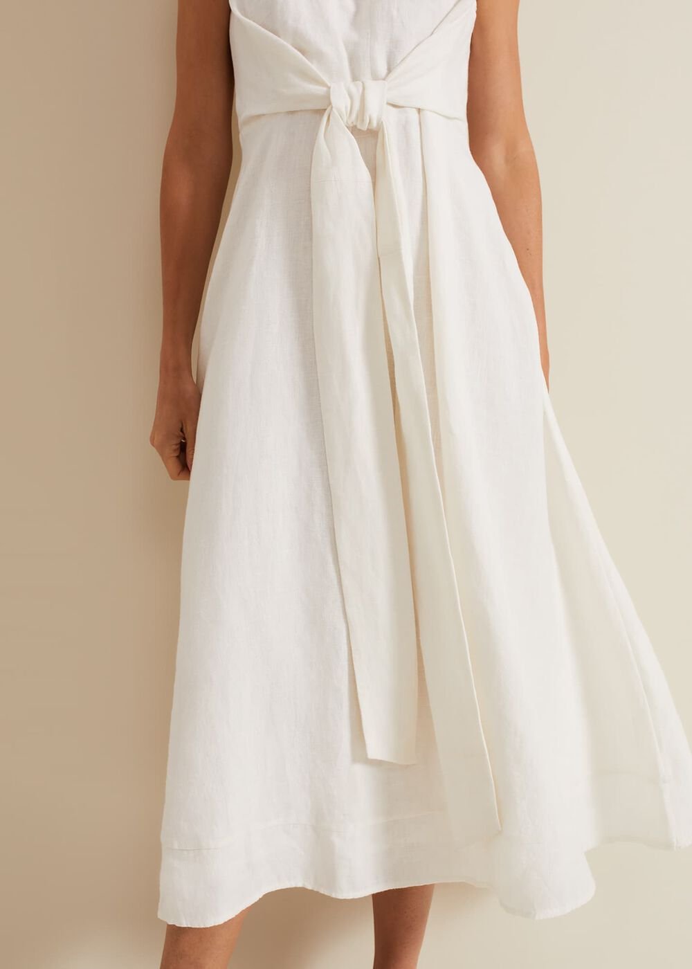Becky Tie Front Midi Dress - White