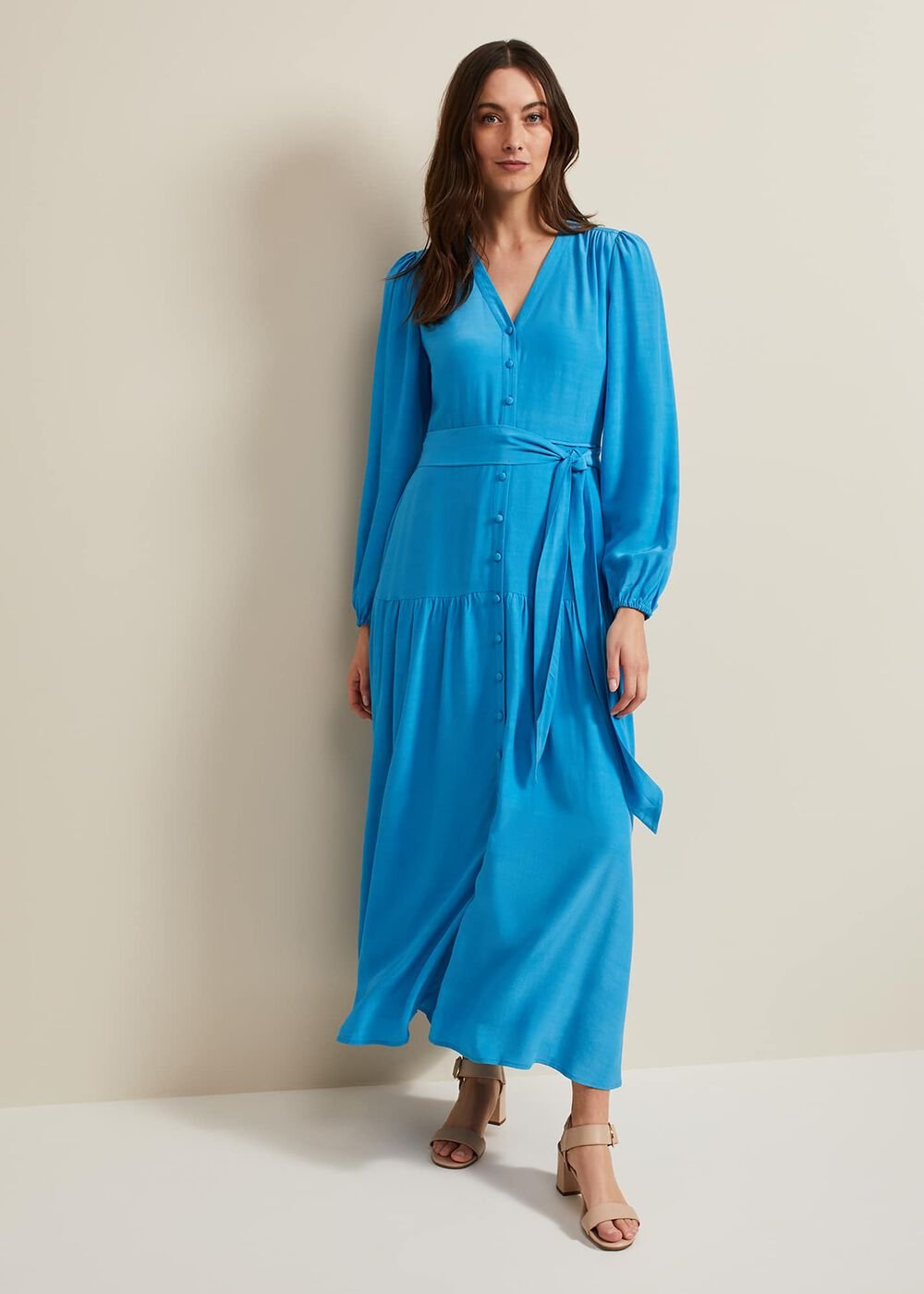 Tori Button Through Maxi Dress - Blue