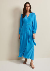 Tori Button Through Maxi Dress - Blue
