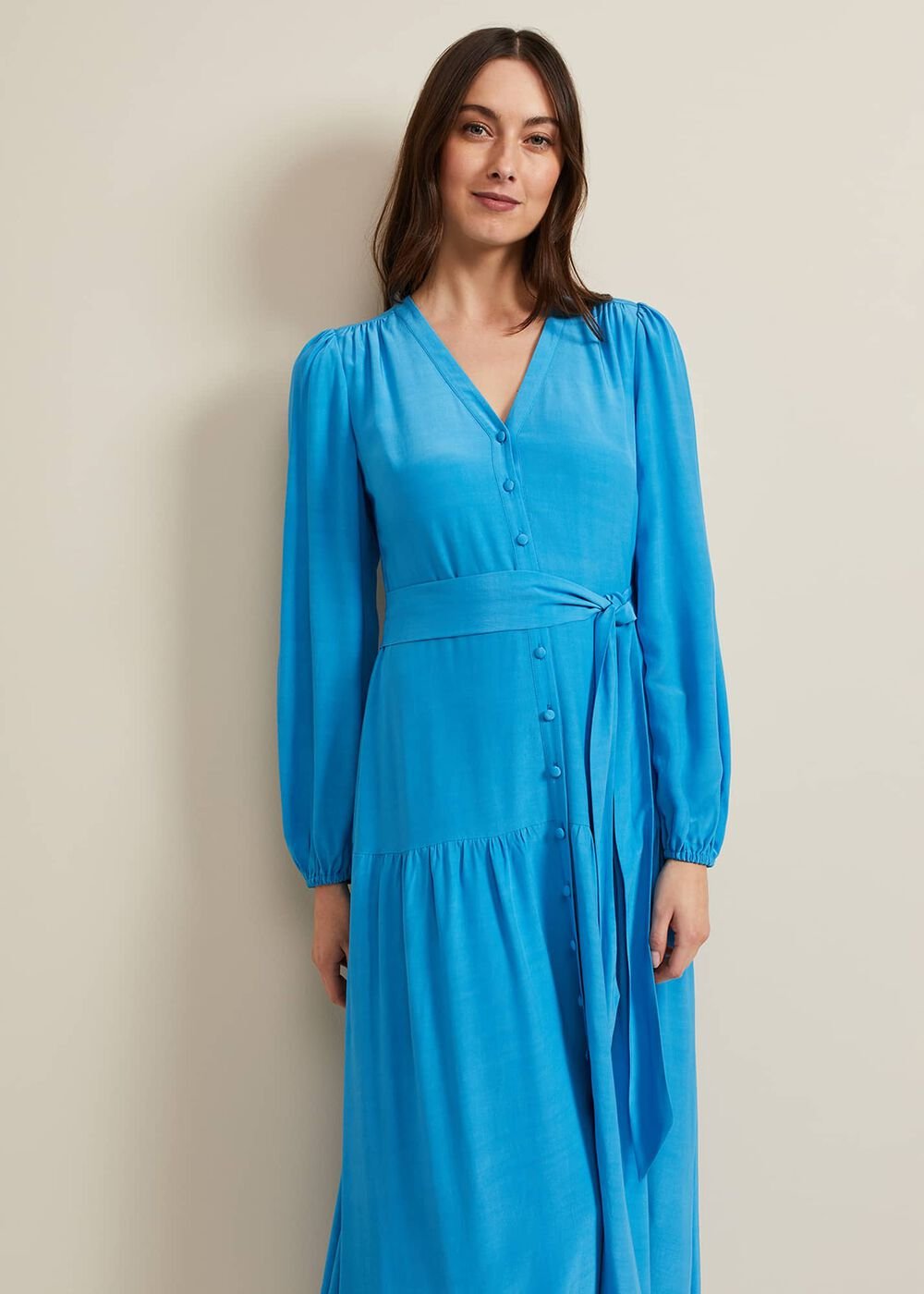 Tori Button Through Maxi Dress - Blue