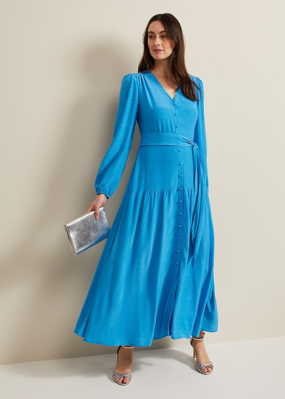 Tori Button Through Maxi Dress - Blue
