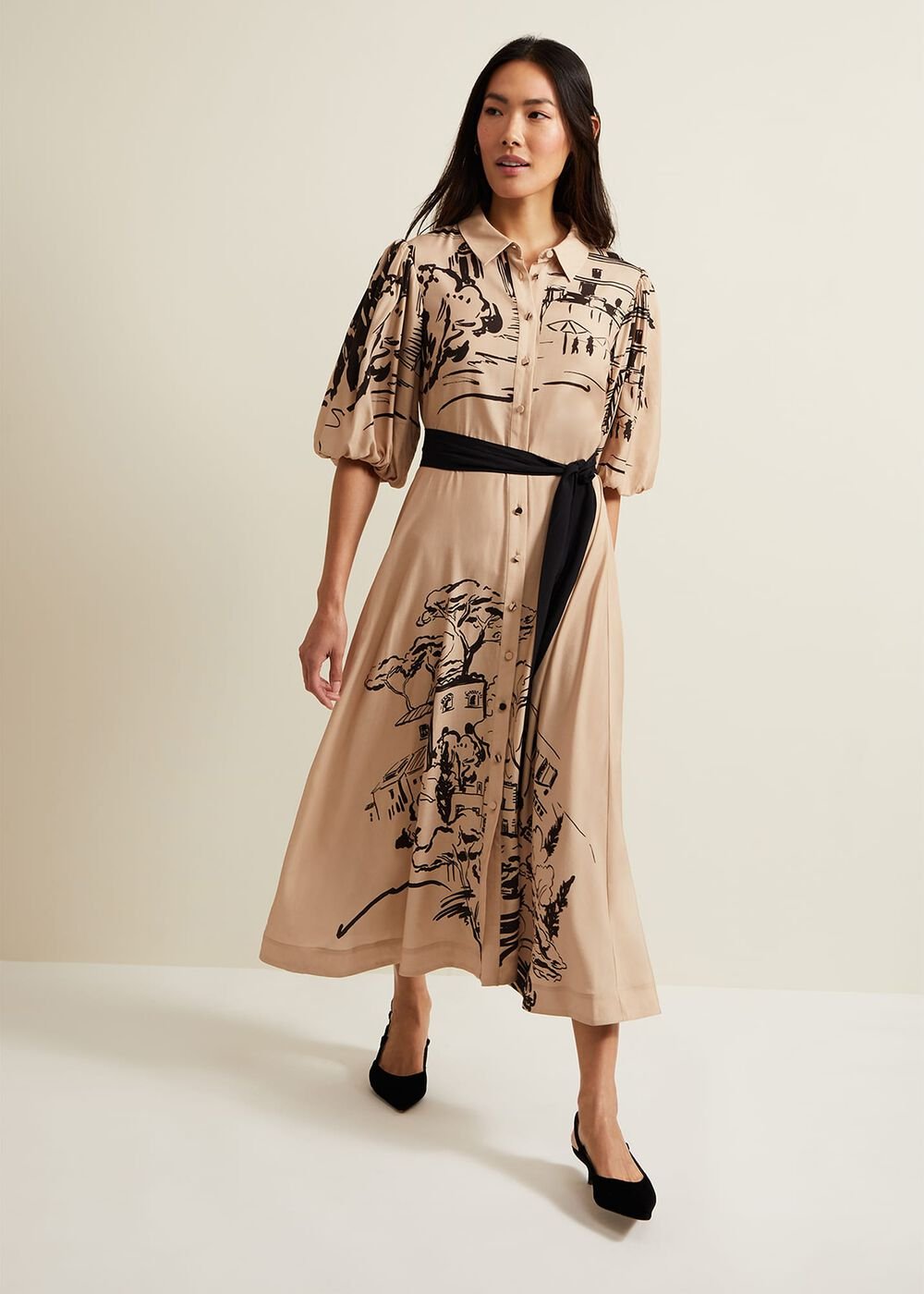 Tammy Puff Sleeve Shirt Dress - Cream