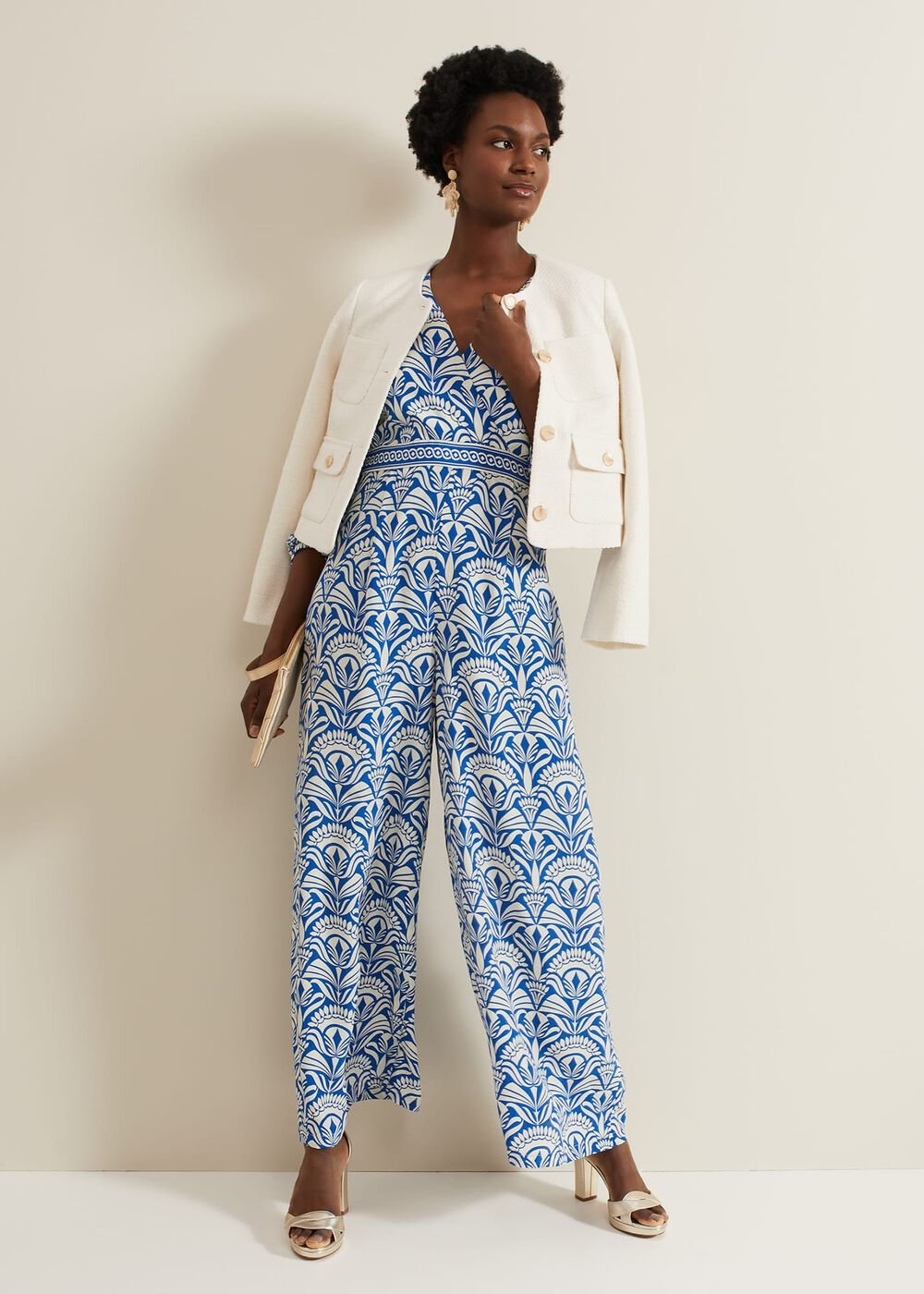 Amy Print V Neck Jumpsuit - Multi-Coloured