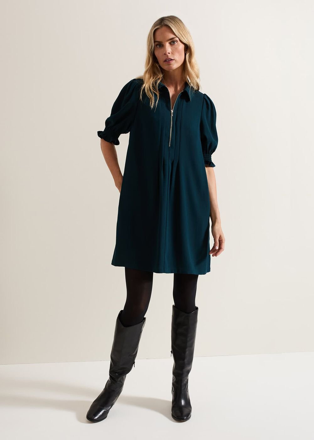 Candice Zip Swing Dress - Teal