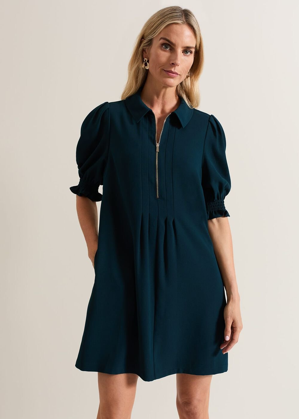 Candice Zip Swing Dress - Teal