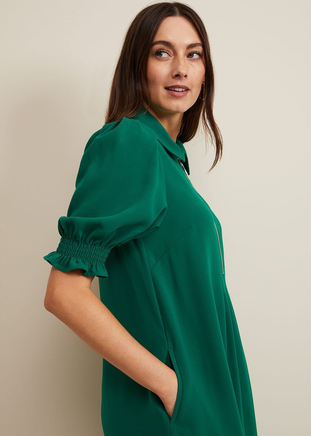 Candice Zip Swing Dress - Green
