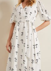 Nelly Linen Wrap Midi Dress - Cream
