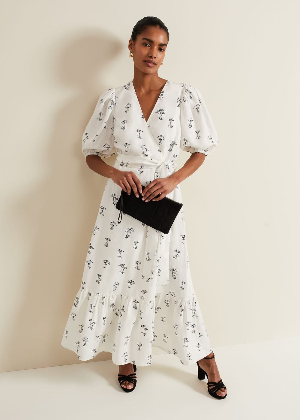 Nelly Linen Wrap Midi Dress - Cream