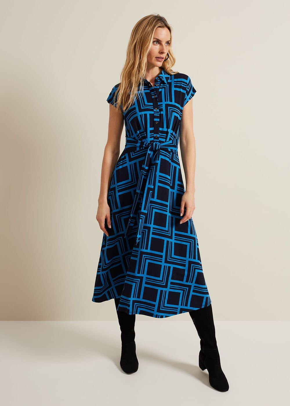 April Short Sleeve Geo Dress - Blue