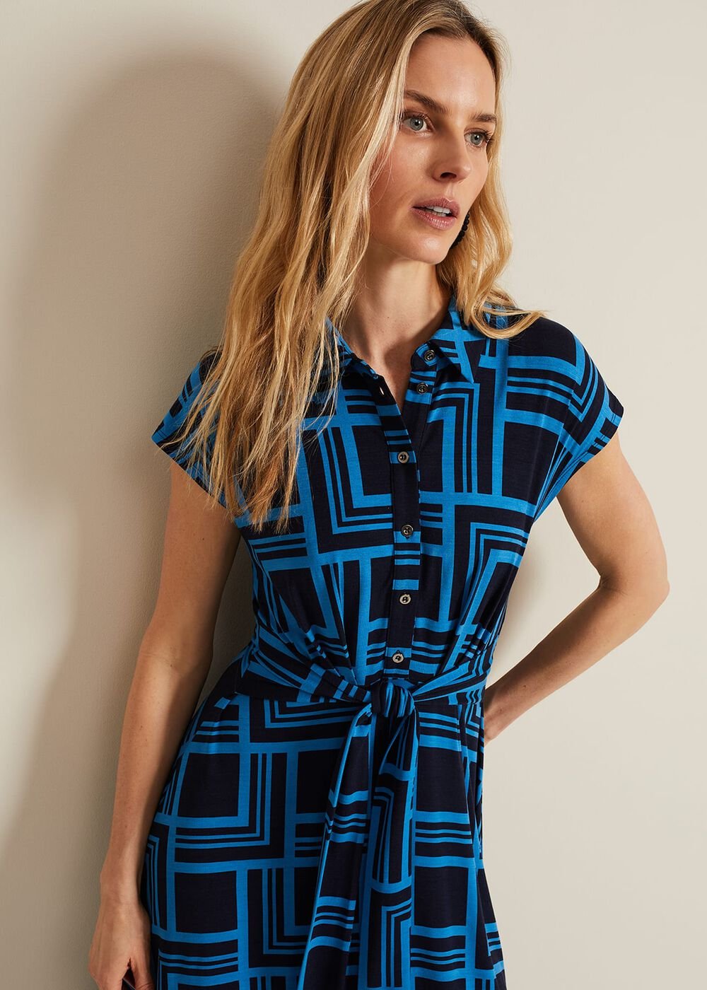 April Short Sleeve Geo Dress - Blue
