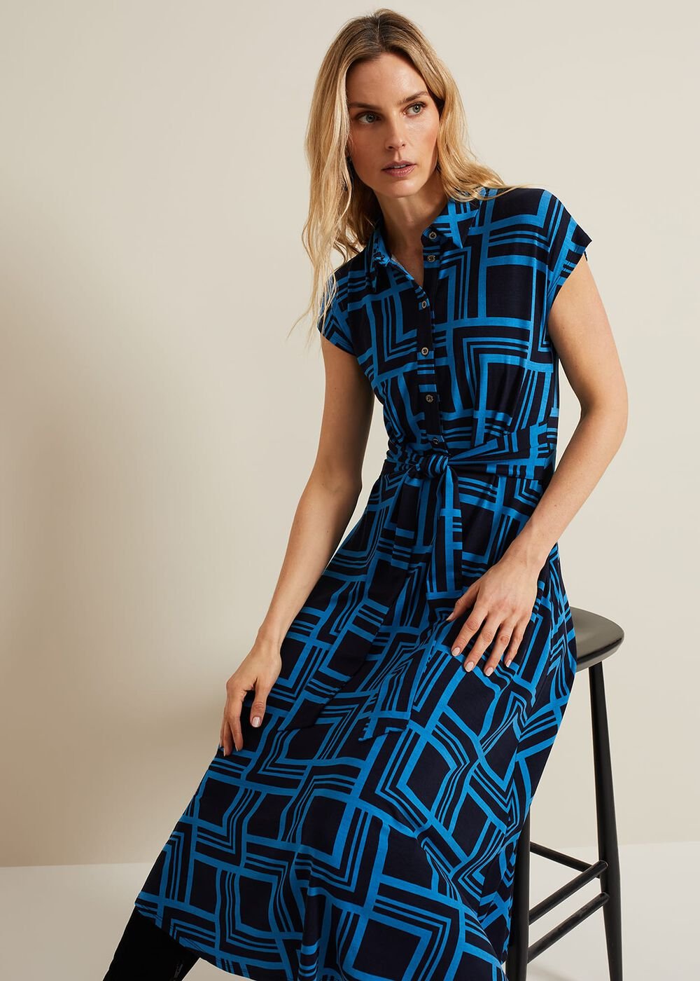 April Short Sleeve Geo Dress - Blue