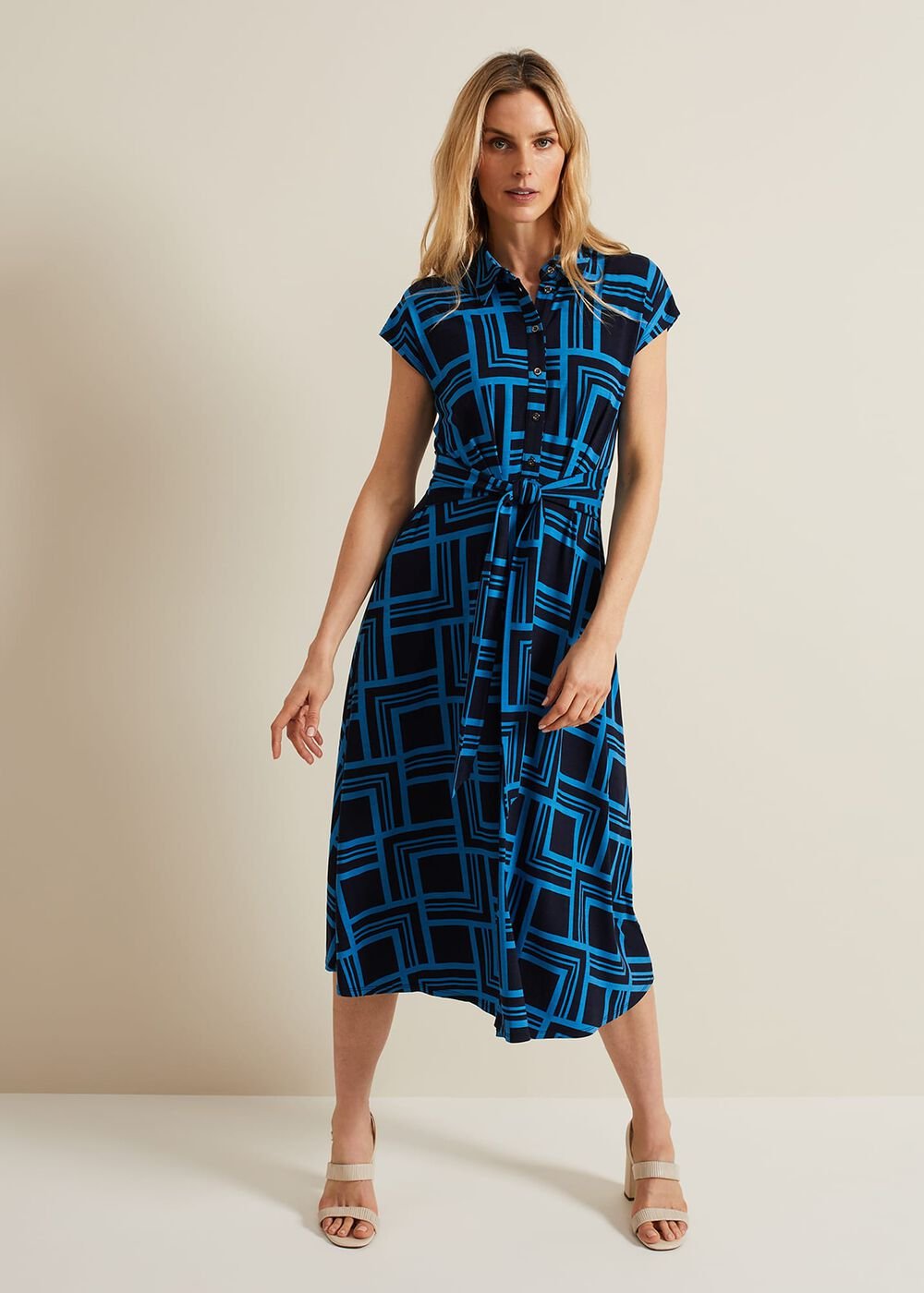 April Short Sleeve Geo Dress - Blue