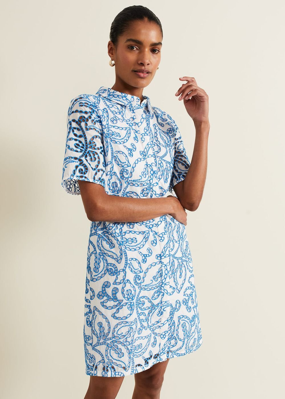 Nicky Broderie Swing Dress - Blue