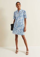 Nicky Broderie Swing Dress - Blue
