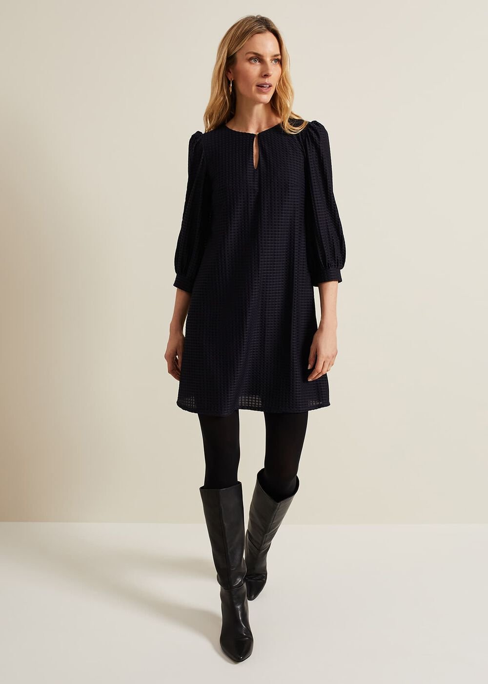 Dannie Textured Tunic Dress - Navy