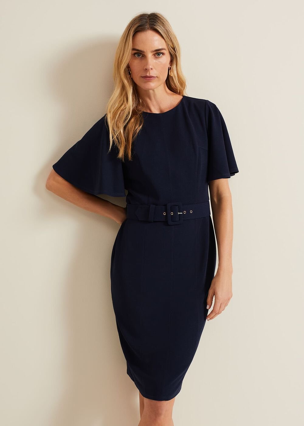 Fanella Belted Jersey Dress - Navy