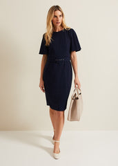 Fanella Belted Jersey Dress - Navy