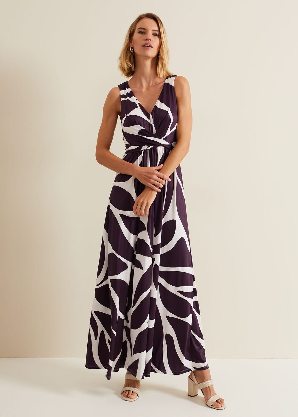 Palmer Leaf Print Maxi Dress - Purple