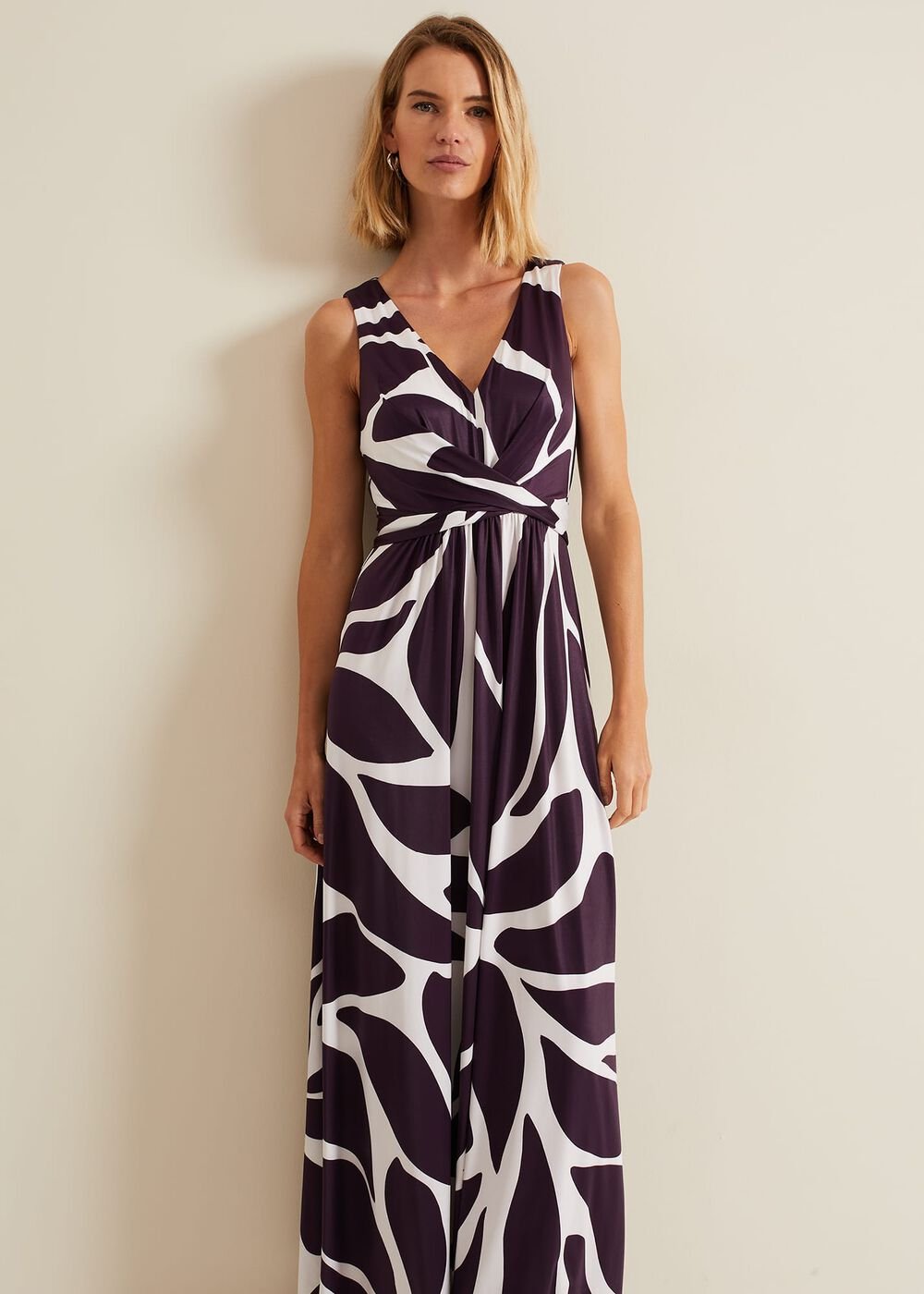 Palmer Leaf Print Maxi Dress - Purple