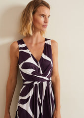 Palmer Leaf Print Maxi Dress - Purple