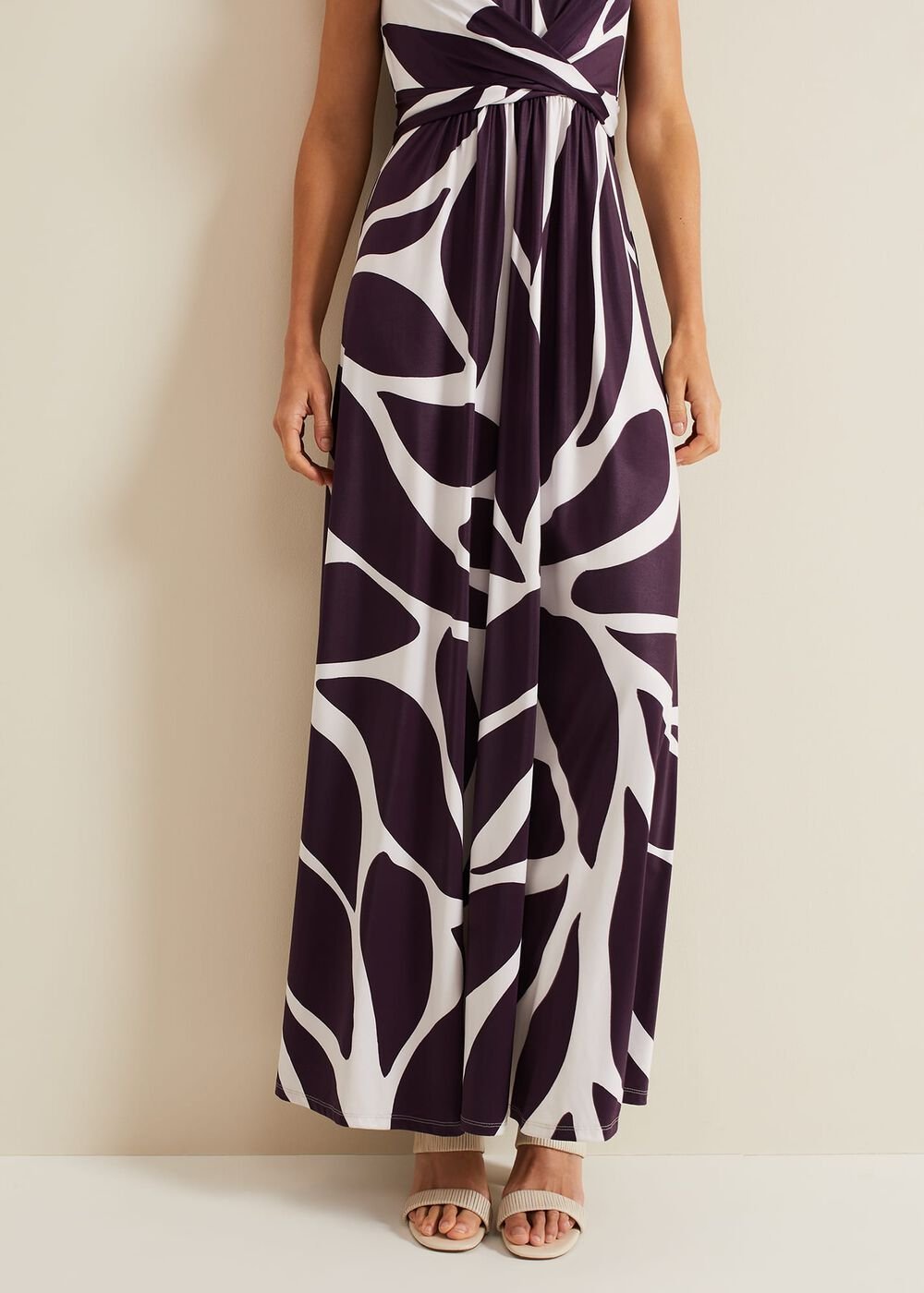 Palmer Leaf Print Maxi Dress - Purple