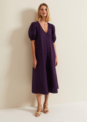Lotty Puff Sleeve Midi Dress - Purple