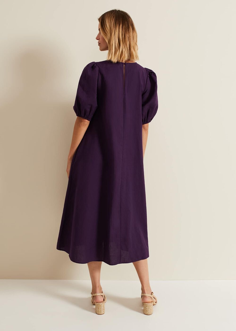 Lotty Puff Sleeve Midi Dress - Purple