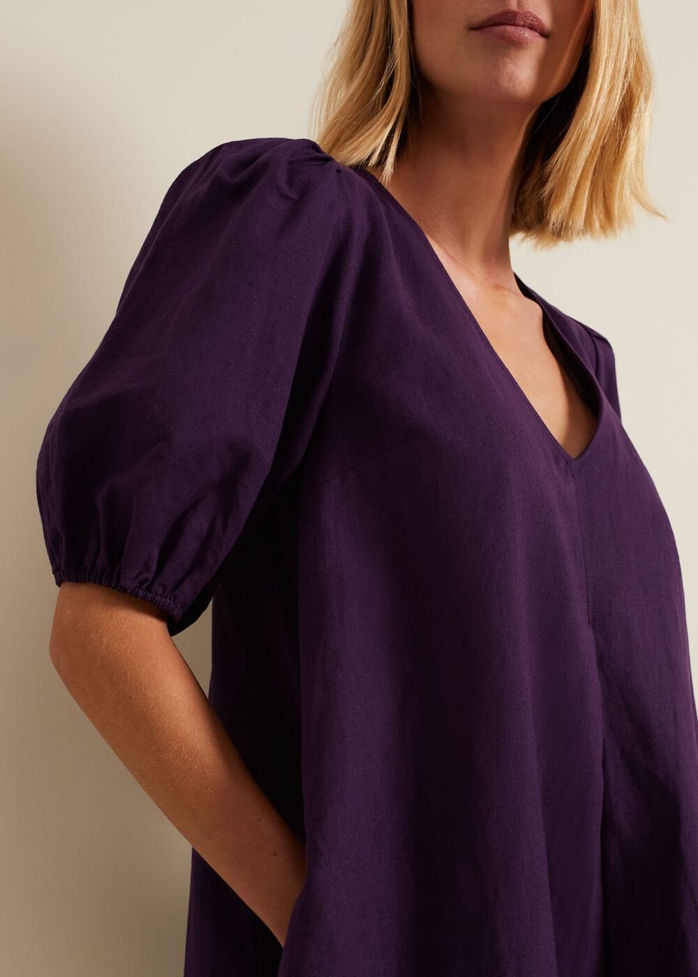 Lotty Puff Sleeve Midi Dress - Purple