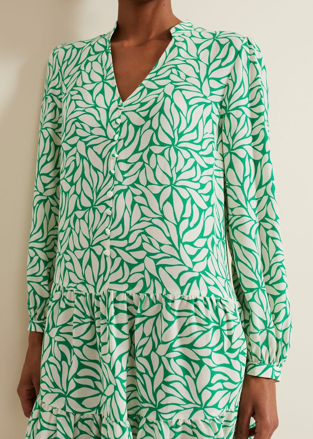 Penele Leaf Print Swing Dress - Green