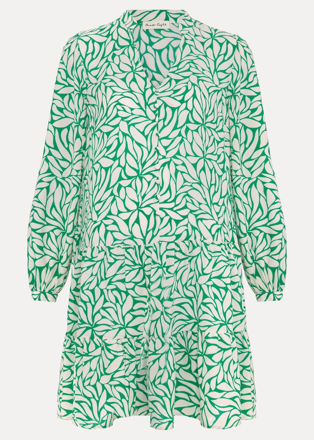 Penele Leaf Print Swing Dress - Green