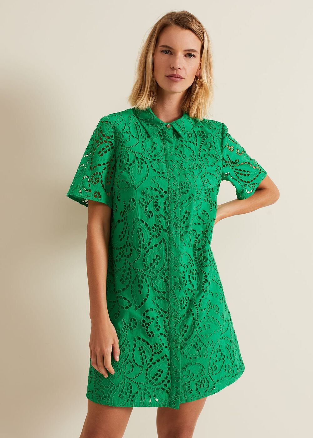 Nicky Broderie Swing Dress - Green