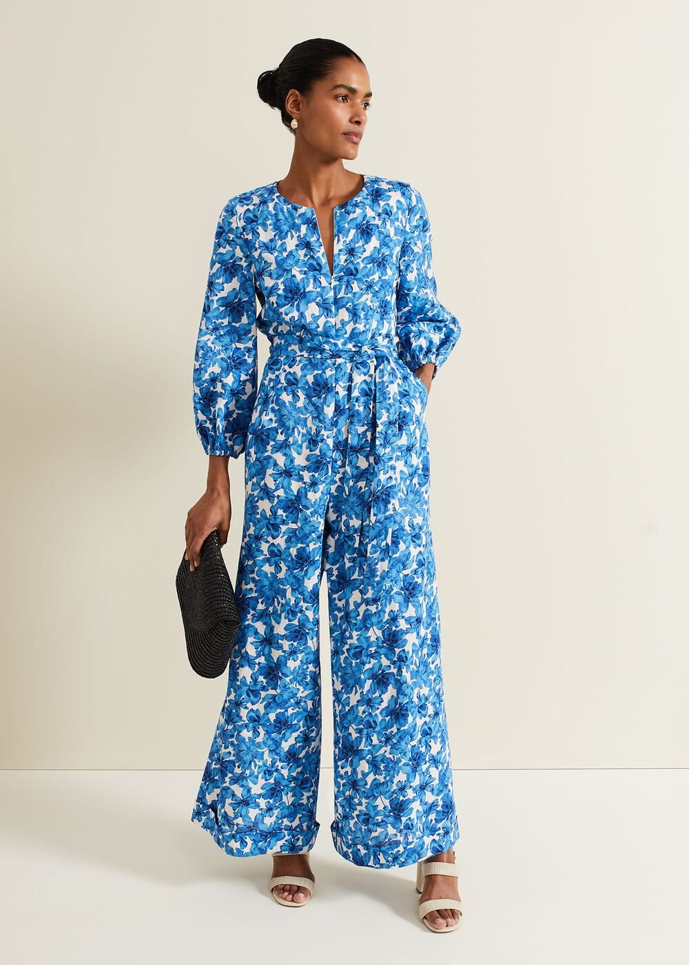 Rosey Floral Zip Jumpsuit - Blue