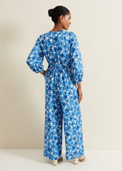 Rosey Floral Zip Jumpsuit - Blue
