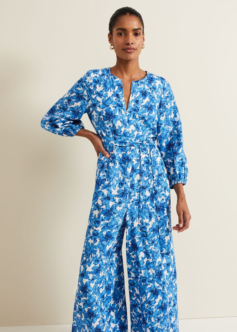 Rosey Floral Zip Jumpsuit - Blue