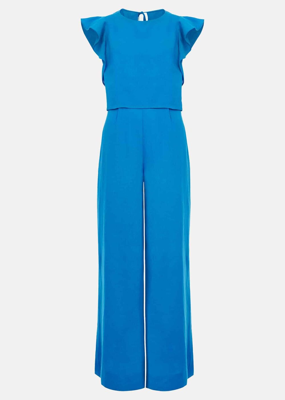 Aubrey Blue Linen Frill Jumpsuit - Blue