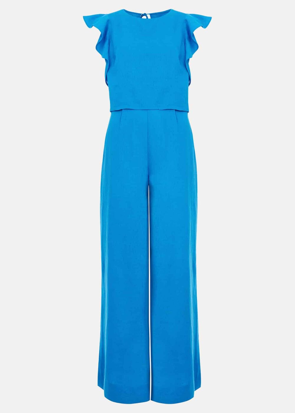 Petite Aubrey Blue Linen Frill Jumpsuit - Blue