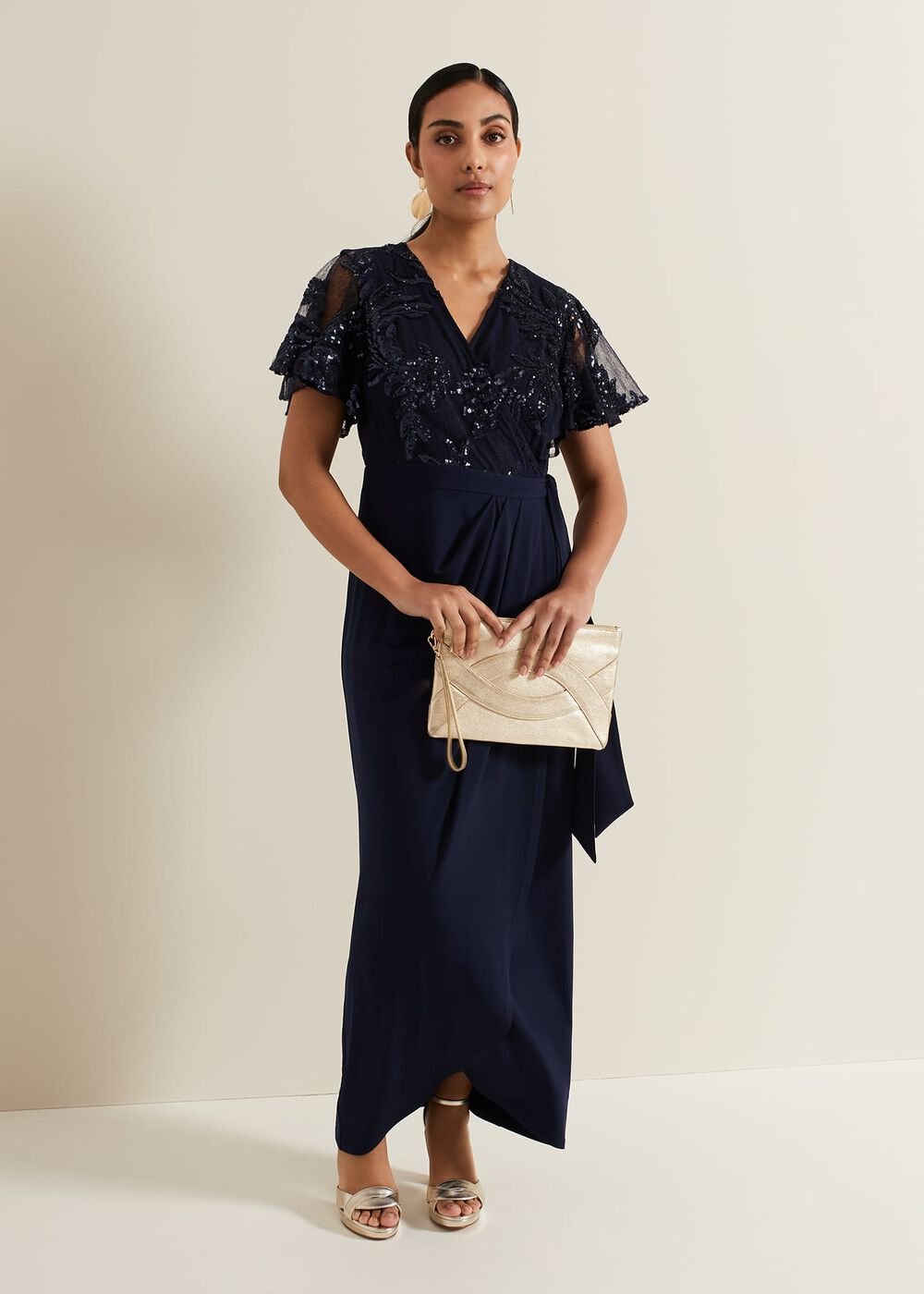 Petite Minty Sequin Bodice Maxi Dress - Navy