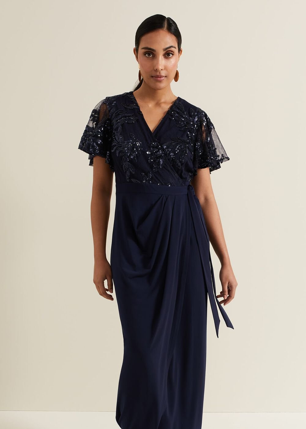 Petite Minty Sequin Bodice Maxi Dress - Navy
