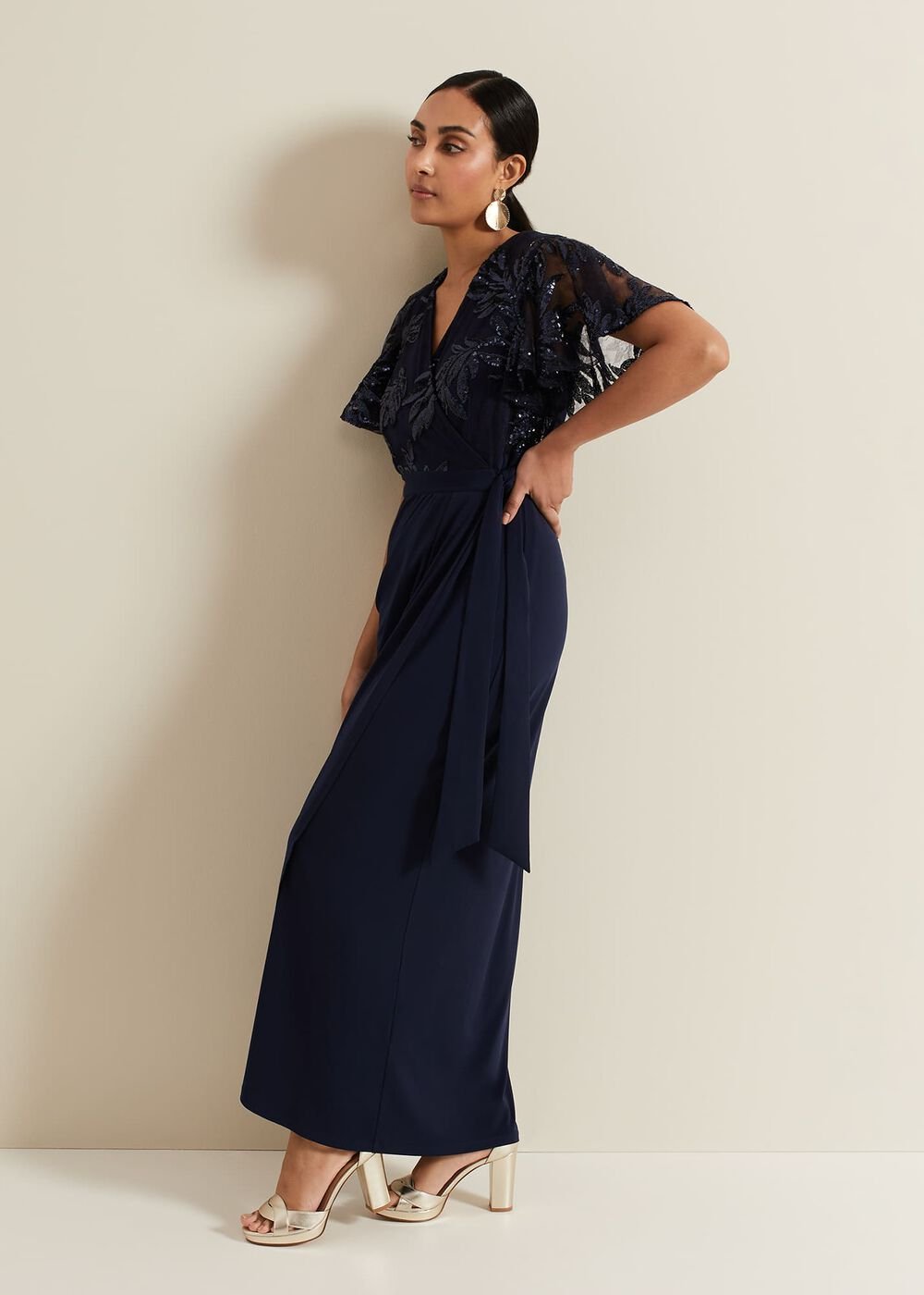Petite Minty Sequin Bodice Maxi Dress - Navy