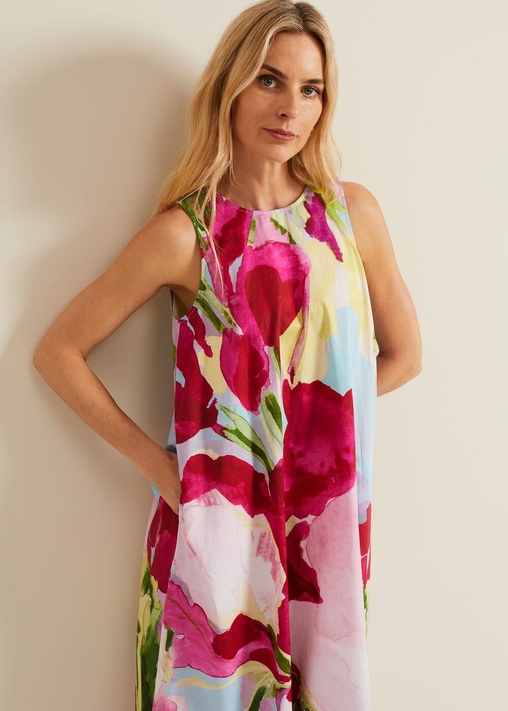 Leila Cotton Floral Midi Dress - Pink