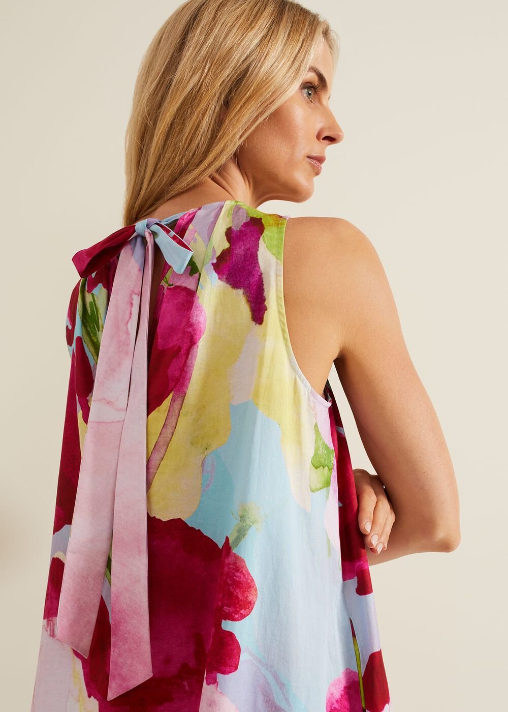 Leila Cotton Floral Midi Dress - Pink