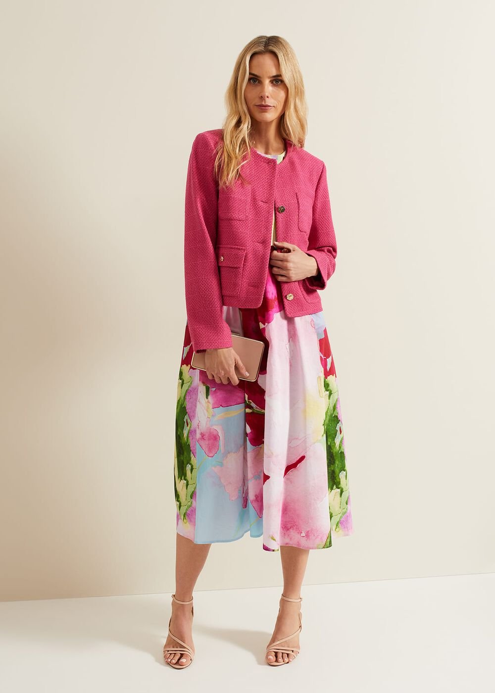 Leila Cotton Floral Midi Dress - Pink
