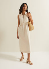Blakely Zip Denim Midi Dress - Cream