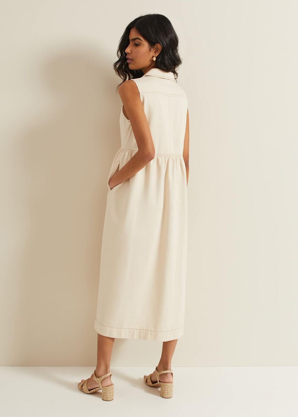 Blakely Zip Denim Midi Dress - Cream