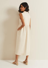 Blakely Zip Denim Midi Dress - Cream