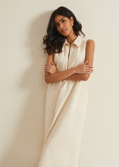 Blakely Zip Denim Midi Dress - Cream