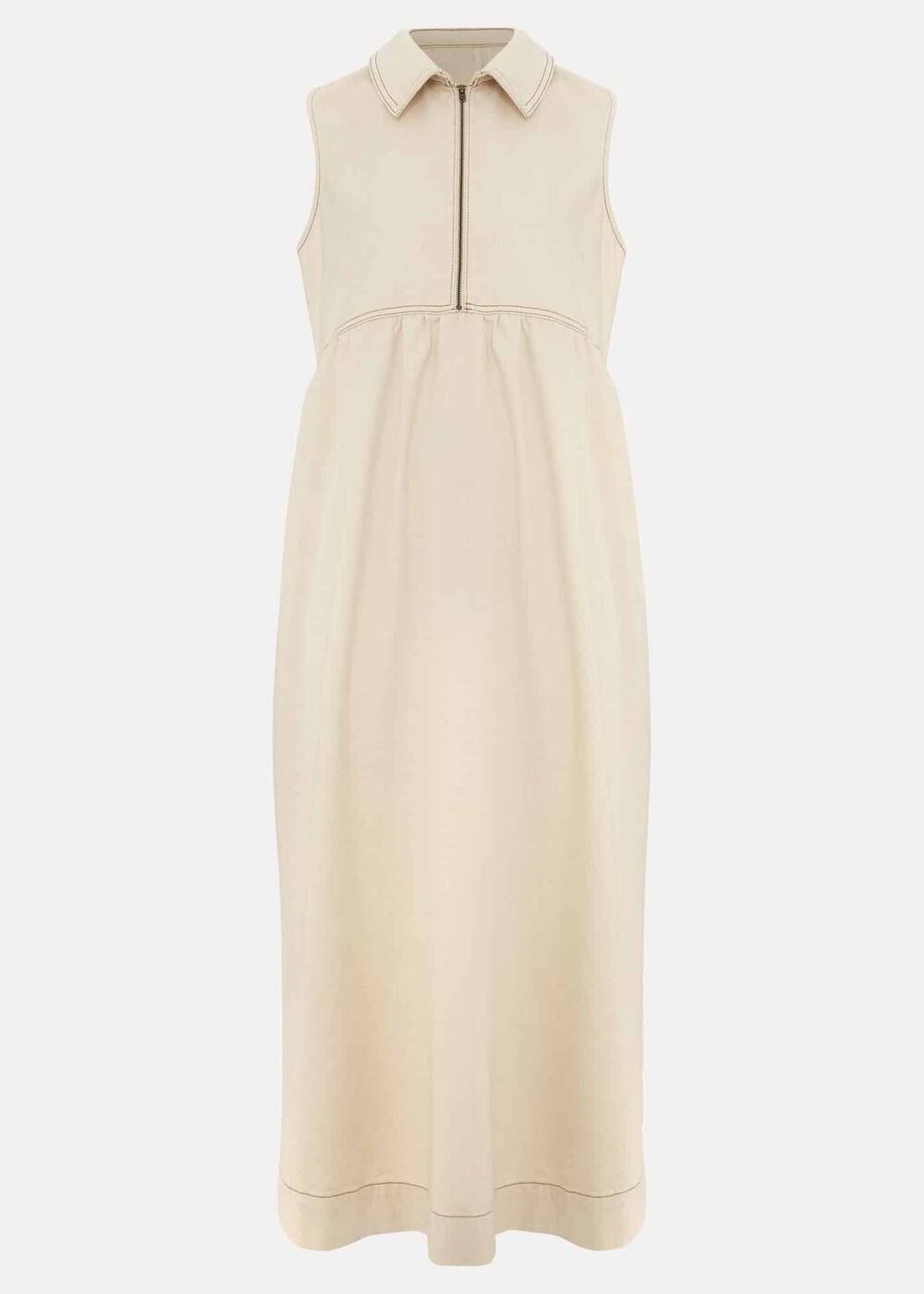 Blakely Zip Denim Midi Dress - Cream