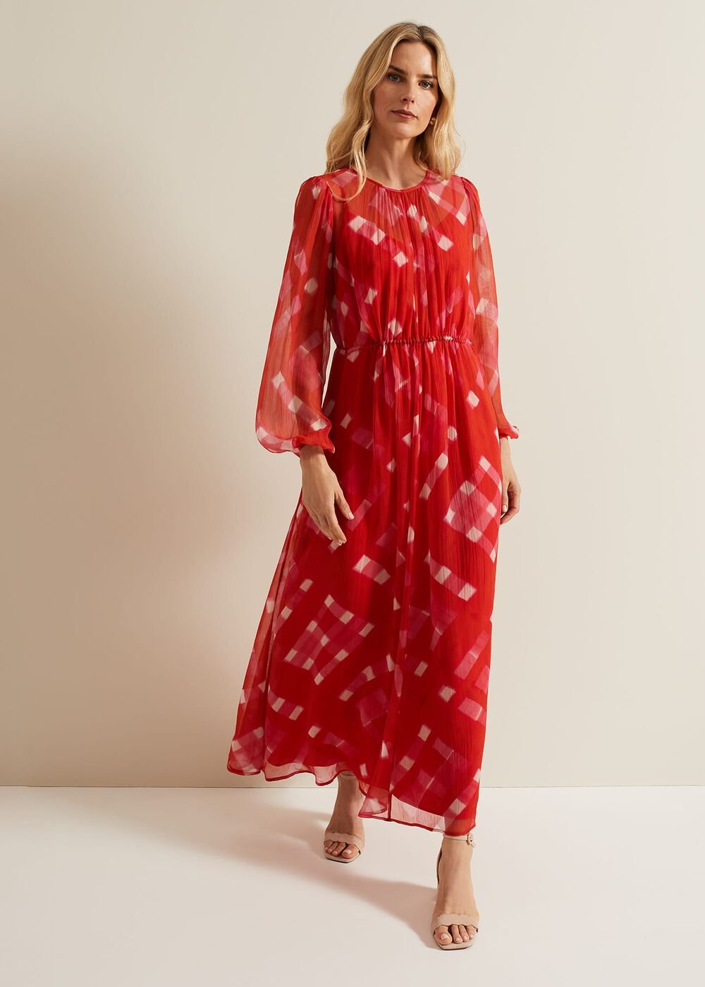 Tatianna Check Maxi Dress - Red