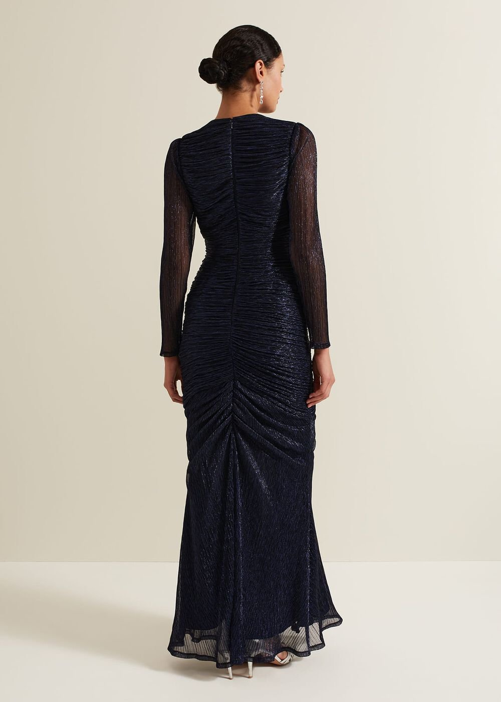 Shannia Ruched Shimmer Maxi Dress - Blue