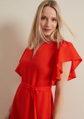 Morgan Red Linen Midi Dress - Red